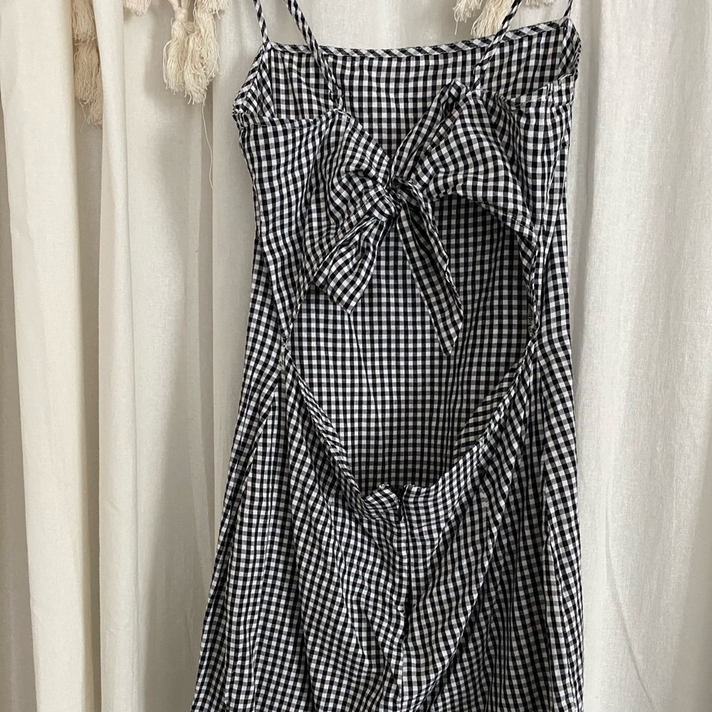 gingham print bow back dress